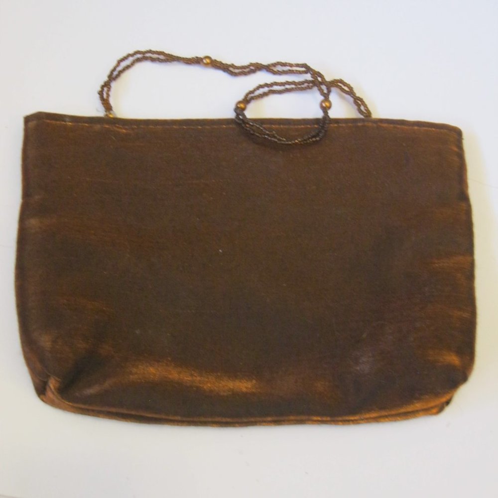 Vintage Jessica McClintock Bronze Beaded Handle Evening Bag